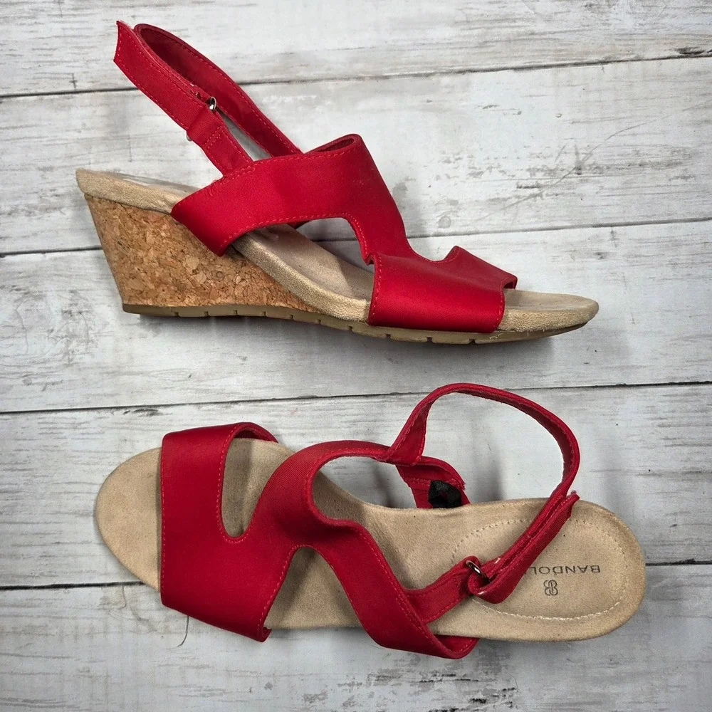 Bandolino Gannet2 Red Cork Wedge Asymmetrical Slingback Sandals Womens 9M Red